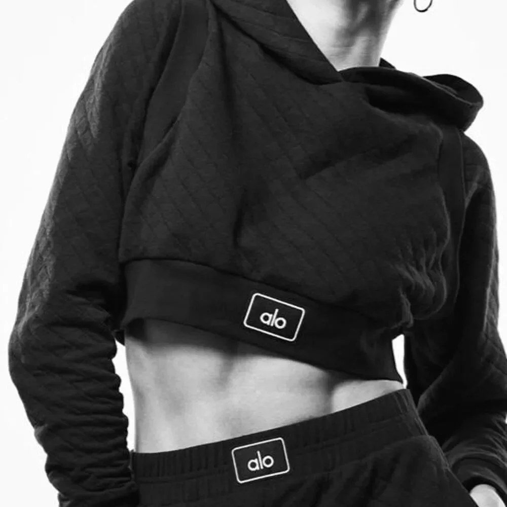 ALO Quilted Cropped Arena Hoodie Black Size XS